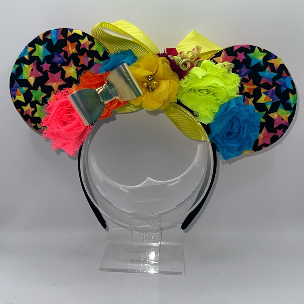 80’s Neon Inspired Minnie Ear Headband with Bows & Sequins